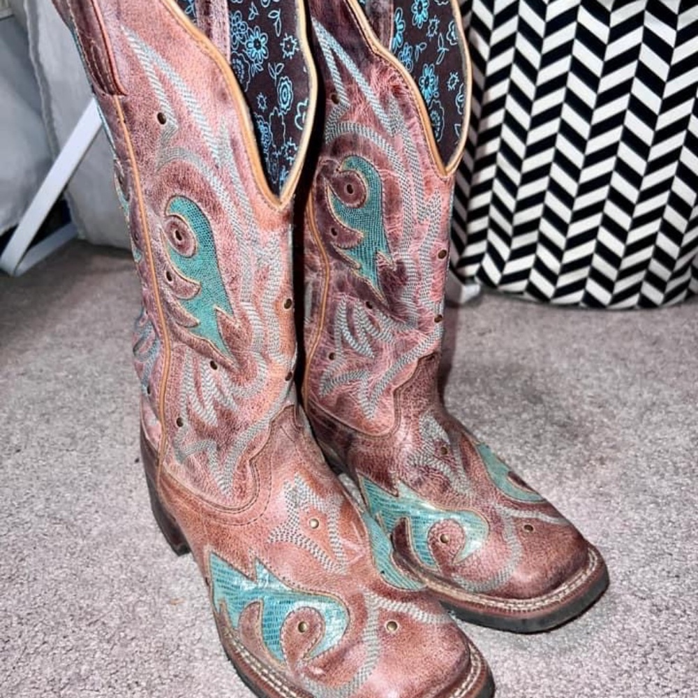 Laredo Pink and Turquoise Square Toe Boot